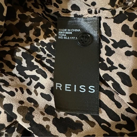 REISS Tora Cheetah Print Tie- Neck Boho Animal Print Blouse - Picture 7 of 8